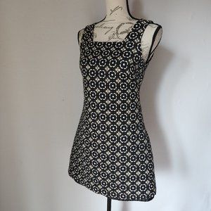 RELATED Jacquard Floral Mini Dress Square Neck Zip Lined Black White Gold